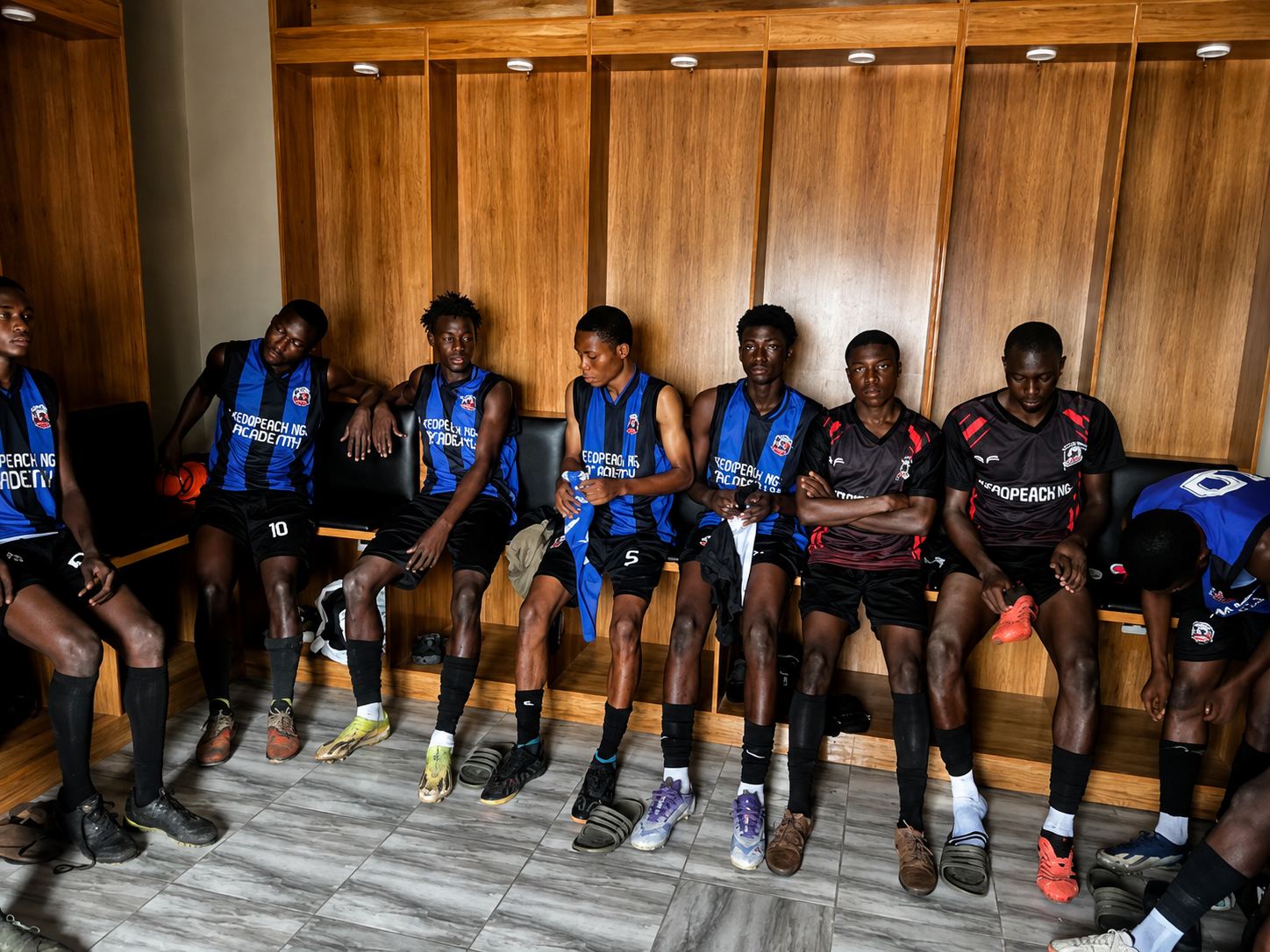 Players in the academy changing room before a match